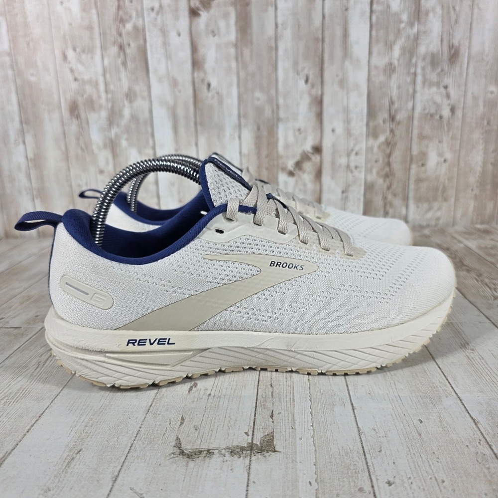 Brooks Revel 6 Mens Running Shoes‎ White Cream Navy Blue 1103981D199 Size 8